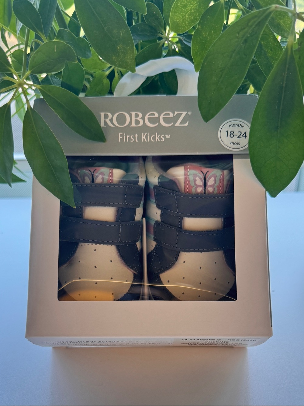Robeez First Kicks Butterfly Shoes - Navy and White with Pink Accent